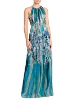 Floral Silk Chiffon Open Back Gown