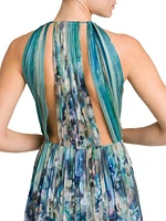 Floral Silk Chiffon Open Back Gown