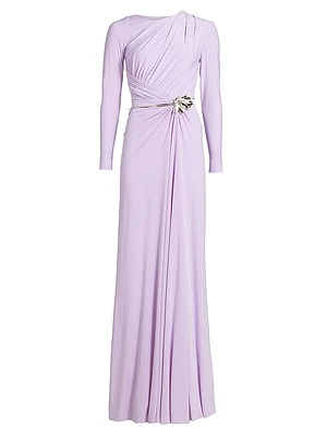 Draped Jersey Flower Hardware Gown
