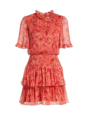 Ava Floral Silk Ruffled Minidress