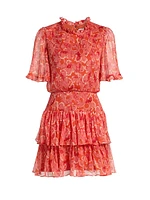Ava Floral Silk Ruffled Minidress
