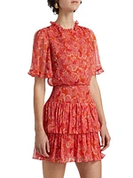 Ava Floral Silk Ruffled Minidress