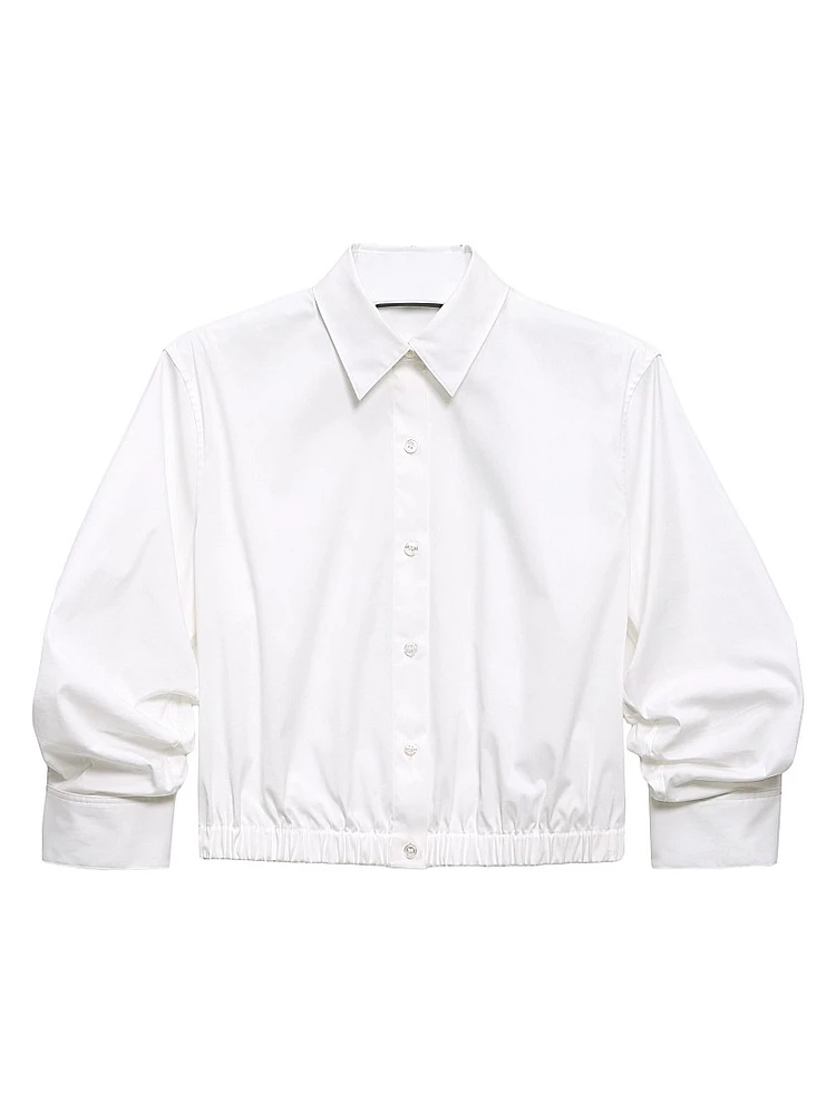 Scrunch Sleeve Button-Front Crop Shirt