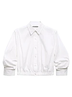 Scrunch Sleeve Button-Front Crop Shirt