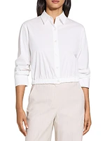 Scrunch Sleeve Button-Front Crop Shirt