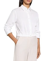 Scrunch Sleeve Button-Front Crop Shirt