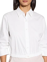 Scrunch Sleeve Button-Front Crop Shirt