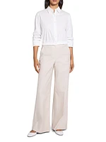 Scrunch Sleeve Button-Front Crop Shirt