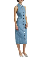 Palmer Washed-Denim Button-Front Midi-Dress