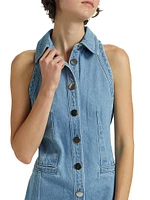 Palmer Washed-Denim Button-Front Midi-Dress