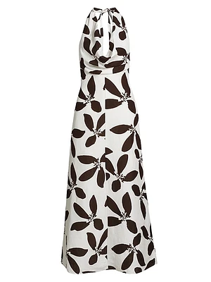 Jennifer Floral Linen-Blend Halterneck Maxi Dress