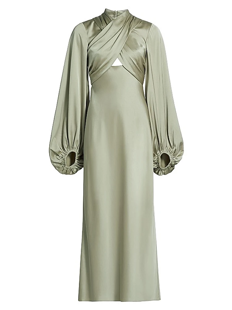 Becca Satin Gathered Maxi Dress