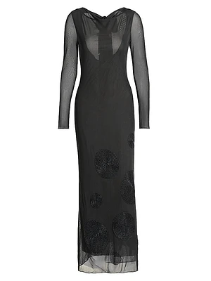 Chelsea Sheer Mesh Beaded Maxi-Dress