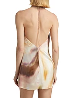 Lacey Abstract Print Satin Tie-Waist Minidress