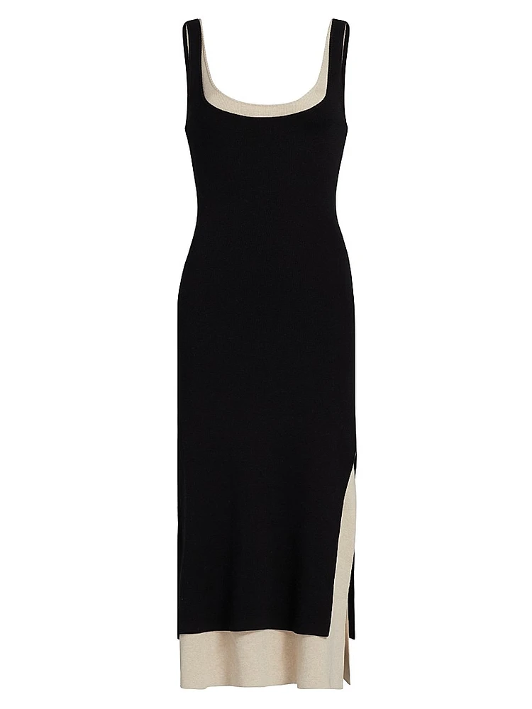 Cotton-Silk Layered Tank Midi-Dress