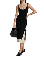 Cotton-Silk Layered Tank Midi-Dress