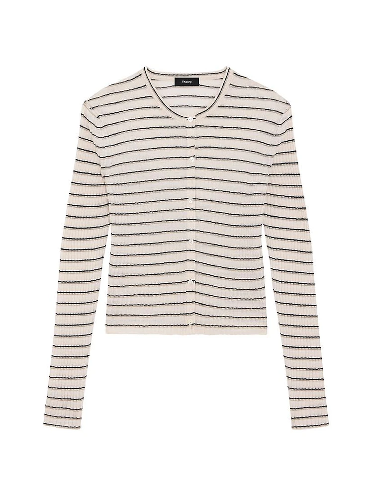 Striped Linen-Blend Crop Cardigan