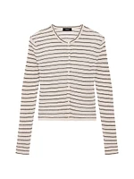 Striped Linen-Blend Crop Cardigan