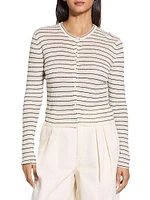 Striped Linen-Blend Crop Cardigan