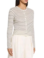 Striped Linen-Blend Crop Cardigan