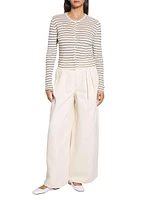 Striped Linen-Blend Crop Cardigan