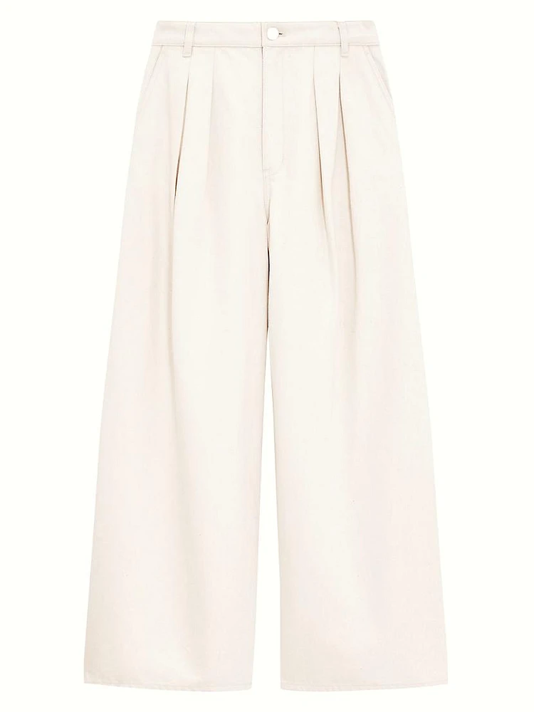 Double Pleated Denim Wide-Leg Pants