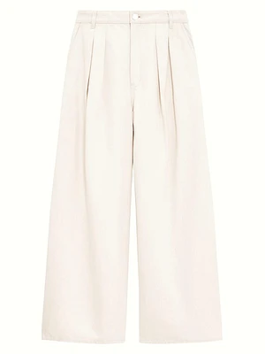 Double Pleated Denim Wide-Leg Pants