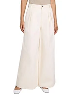 Double Pleated Denim Wide-Leg Pants