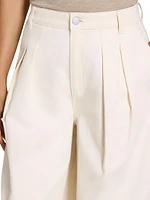 Double Pleated Denim Wide-Leg Pants