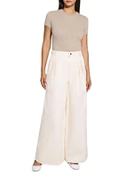 Double Pleated Denim Wide-Leg Pants