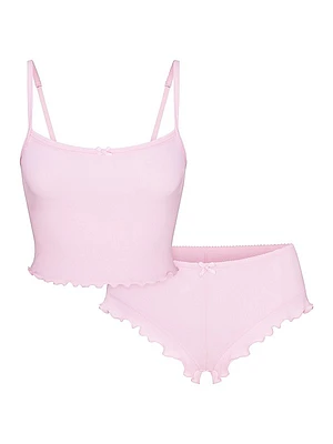 Logo Pointelle Cropped Cami Set