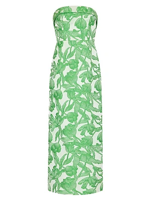 Tulip Floral Jacquard Strapless Maxi Dress