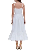 Butterfly Appliqué Cotton Poplin A-Line Midi-Dress