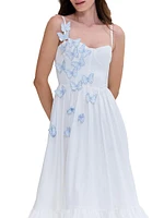 Butterfly Appliqué Cotton Poplin A-Line Midi-Dress