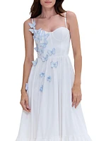 Butterfly Appliqué Cotton Poplin A-Line Midi-Dress