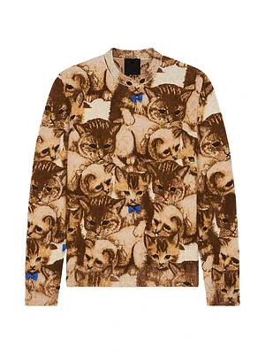 Sweater in Cat Jacquard with Crystals Details