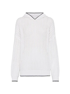 Openwork Rib Knit Hooded Sweatshirt