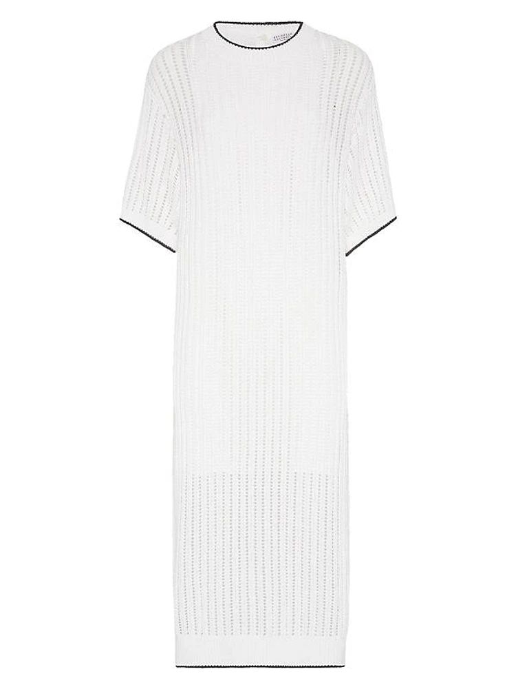 Cotton Openwork Rib Knit Dress