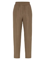 Viscose and Linen Fluid Twill Baggy Pull on Trousers