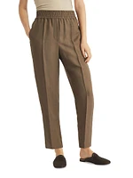Viscose and Linen Fluid Twill Baggy Pull on Trousers