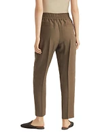 Viscose and Linen Fluid Twill Baggy Pull on Trousers