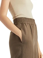 Viscose and Linen Fluid Twill Baggy Pull on Trousers