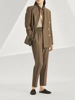 Viscose and Linen Fluid Twill Baggy Pull on Trousers