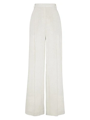 Linen Sparkling Canvas Wide Trousers with Monili