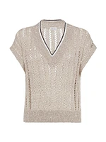 Linen Dazzling Ribbed Net Knit T-Shirt