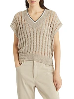 Linen Dazzling Ribbed Net Knit T-Shirt