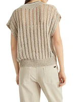 Linen Dazzling Ribbed Net Knit T-Shirt