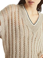 Linen Dazzling Ribbed Net Knit T-Shirt