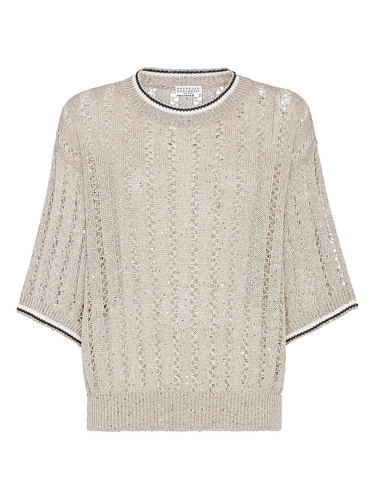 Linen Dazzling Ribbed Net Sweater