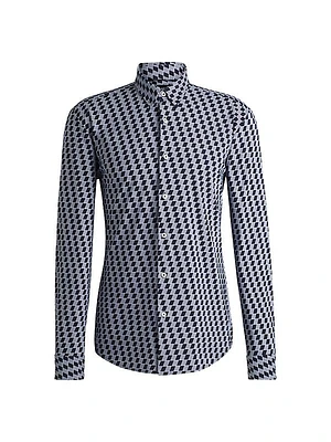 Slim-Fit Shirt in Printed Performance-Stretch Jersey